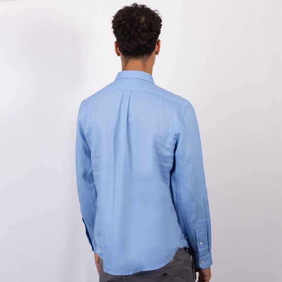Polo Ralph Lauren Mens Blue Slim Fit Linen Shirt #4