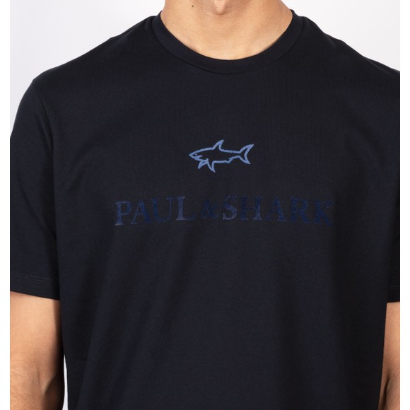 Paul & Shark Mens Blue Flock Shark Logo T Shirt #3