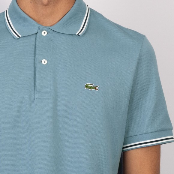 Lacoste Mens Blue Stripe Collar Pique Polo Shirt #3