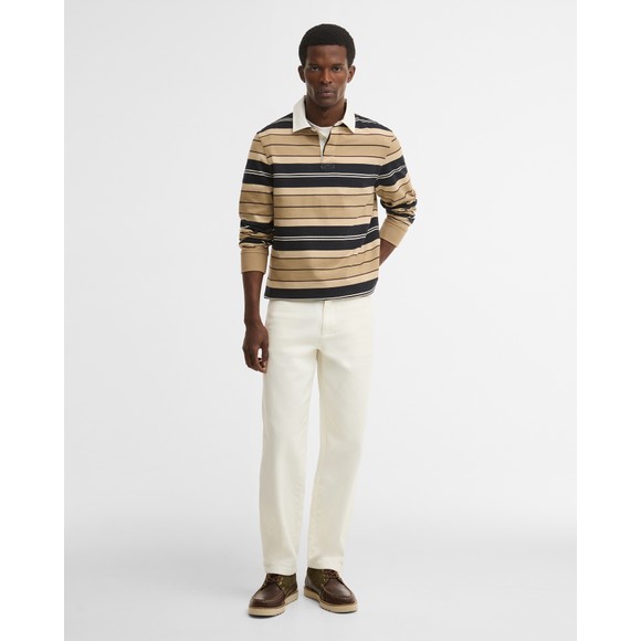 Barbour Lifestyle Mens Beige Frith Tartan Stripe Rugby Shirt #3