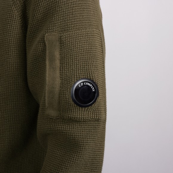 C.P. Company Mens Green Waffle Knit Cotton Zip Lens Cardigan #4