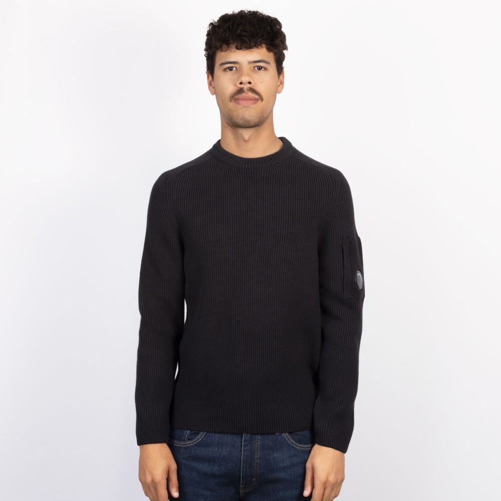 C.P. Company Full Rib Cotton Crew Neck Lens Sweater | Oxygen Clothing