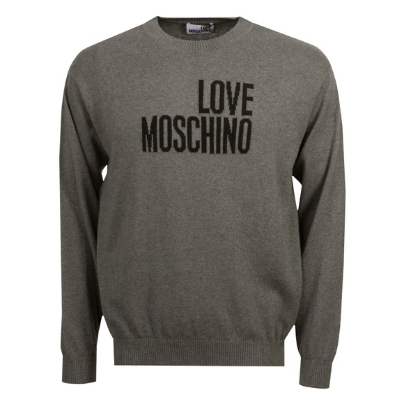 Love Moschino Mens Grey Big Logo Knitted Crewneck Jumper  main image