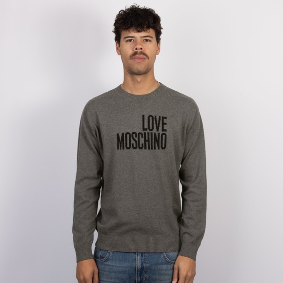 Love Moschino Mens Grey Big Logo Knitted Crewneck Jumper  main image