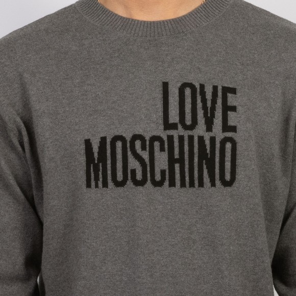 Love Moschino Mens Grey Big Logo Knitted Crewneck Jumper  main image