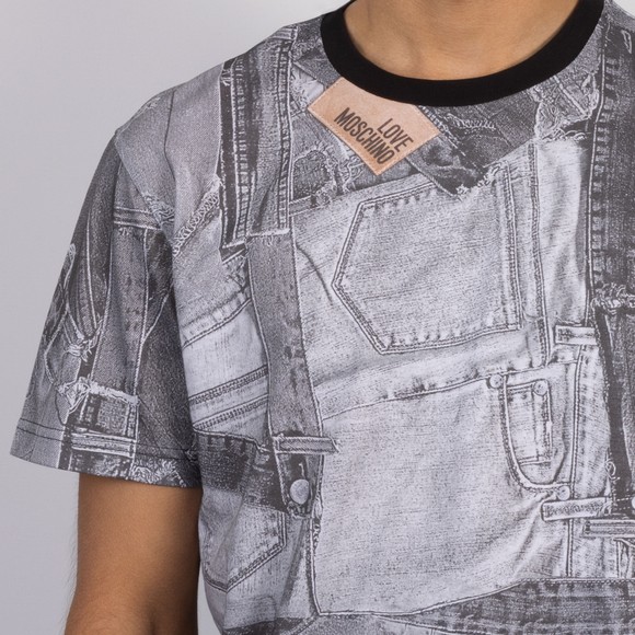 Love Moschino Mens Black Denim Back Patch Printed T-Shirt main image