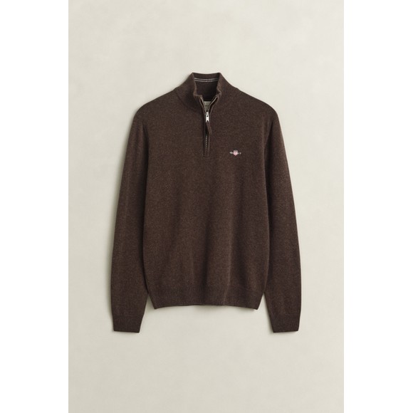 Gant Mens Brown Superfine Lambswool Half Zip Jumper main image