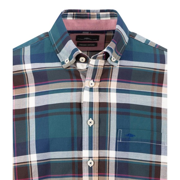 Fynch Hatton Mens Green Multicolour Big Check Oxford Shirt main image
