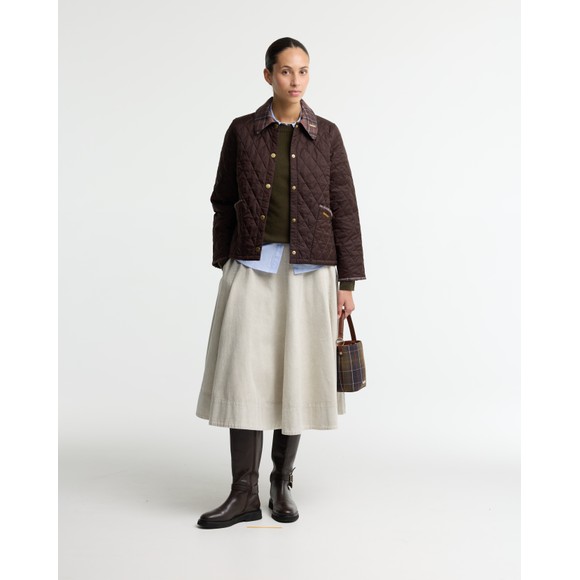 Barbour Icons Womens Brown Tartan Collar Cropped Liddesdale Quilted Jacket #3