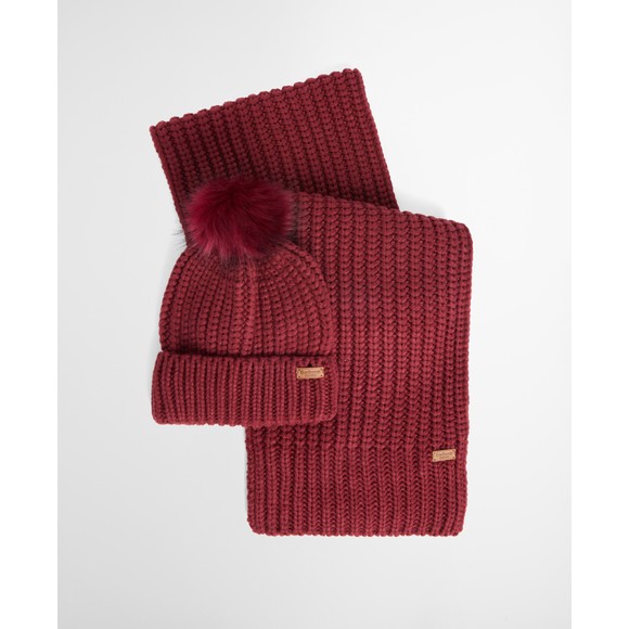 Barbour Lifestyle Womens Red Saltburn Beanie & Scarf Set #4