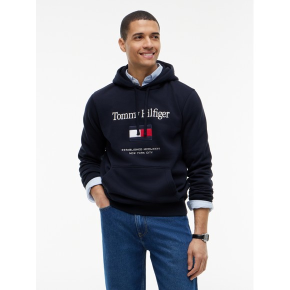 Tommy Hilfiger Mens Blue Embro Flag Hoodie main image