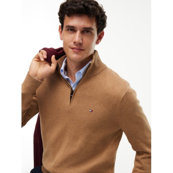 Tommy Hilfiger Mens Beige Pima Cashmere 1/2 Zip Jumper main image