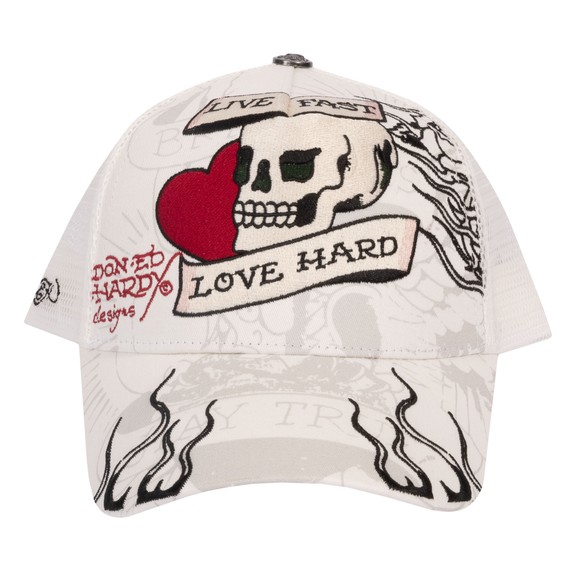 Ed Hardy Mens White Live Fast Love Hard Trucker Cap main image