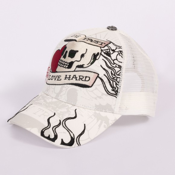 Ed Hardy Mens White Live Fast Love Hard Trucker Cap main image