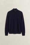Gant Mens Blue Herringbone Texture Quarter Zip Jumper