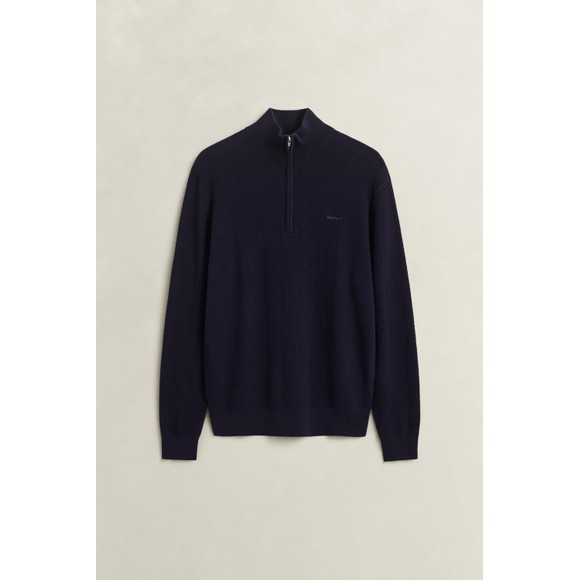 Gant Mens Blue Herringbone Texture Quarter Zip Jumper main image