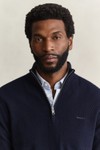 Gant Mens Blue Herringbone Texture Quarter Zip Jumper