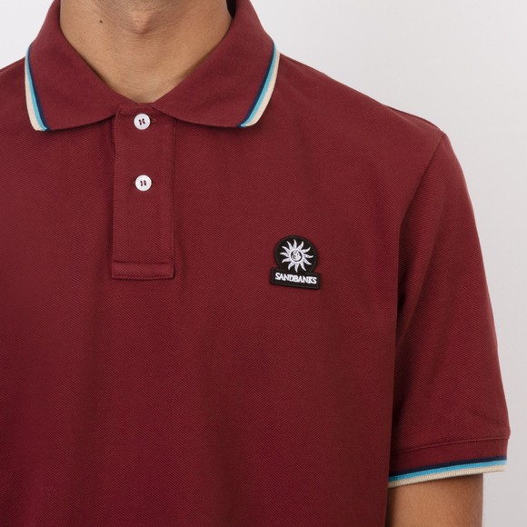 Sandbanks Mens Red Tipped Badge Logo Polo Shirt #3