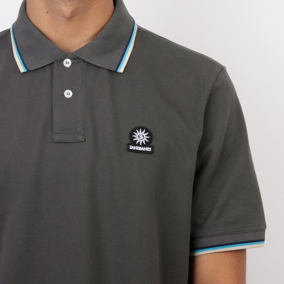 Sandbanks Mens Grey Tipped Badge Logo Polo Shirt #3