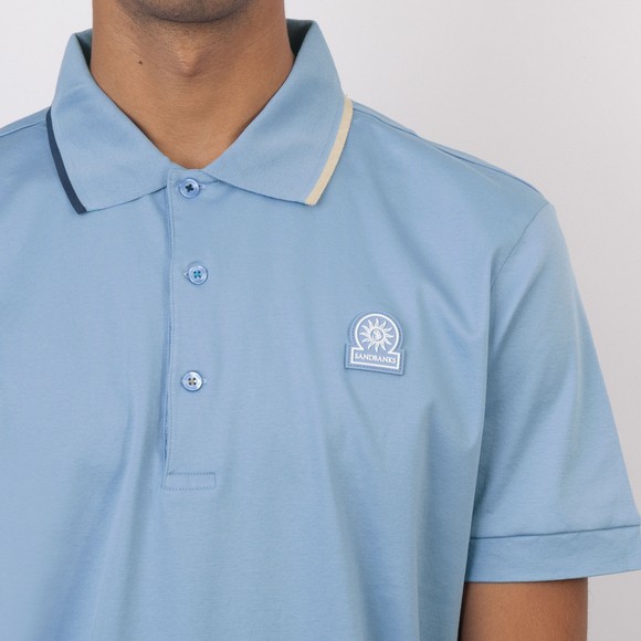 Sandbanks Mens Blue Tri-Colour Tipped Polo Shirt #3