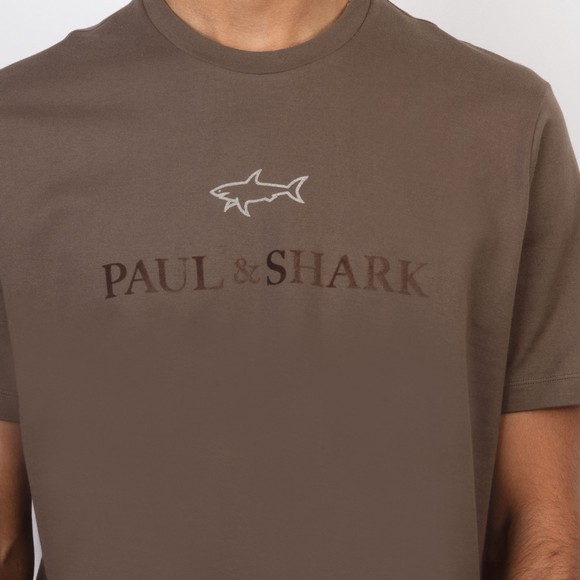 Paul & Shark Mens Brown Flock Shark Logo T Shirt #3