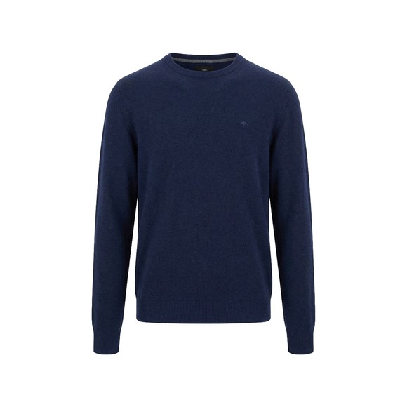 Fynch Hatton Mens Blue Merino Cashmere Crewneck Jumper main image