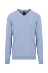 Fynch Hatton Mens Blue Merino Cashmere Knitted V-Neck Jumper