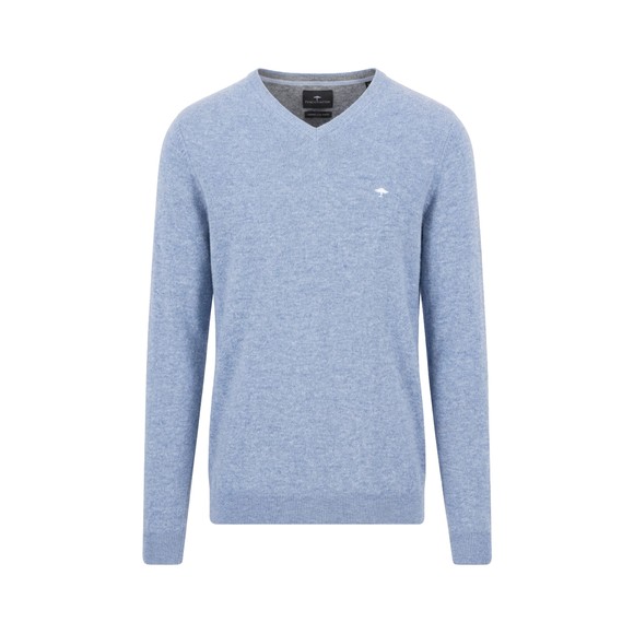 Fynch Hatton Mens Blue Merino Cashmere Knitted V-Neck Jumper main image