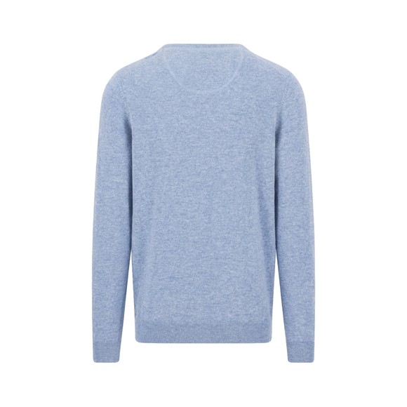 Fynch Hatton Mens Blue Merino Cashmere Knitted V-Neck Jumper main image