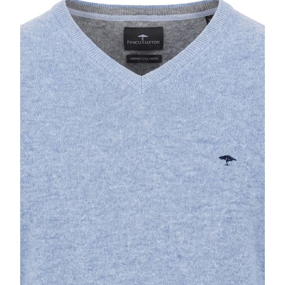 Fynch Hatton Mens Blue Merino Cashmere Knitted V-Neck Jumper main image