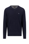 Fynch Hatton Mens Blue Merino Cashmere Knitted V-Neck Jumper