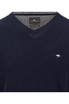 Fynch Hatton Mens Blue Merino Cashmere Knitted V-Neck Jumper