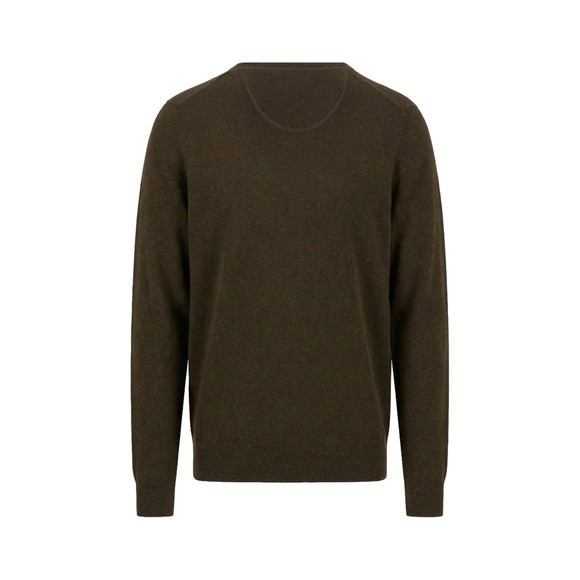 Fynch Hatton Mens Brown Merino Cashmere Knitted V-Neck Jumper main image