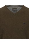 Fynch Hatton Mens Brown Merino Cashmere Knitted V-Neck Jumper