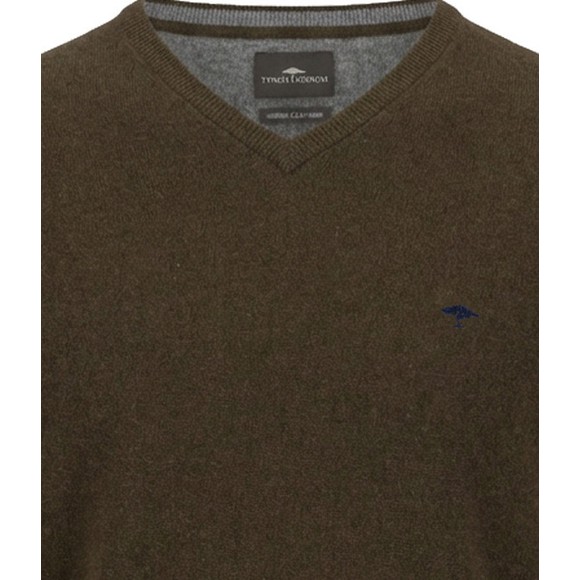 Fynch Hatton Mens Brown Merino Cashmere Knitted V-Neck Jumper main image