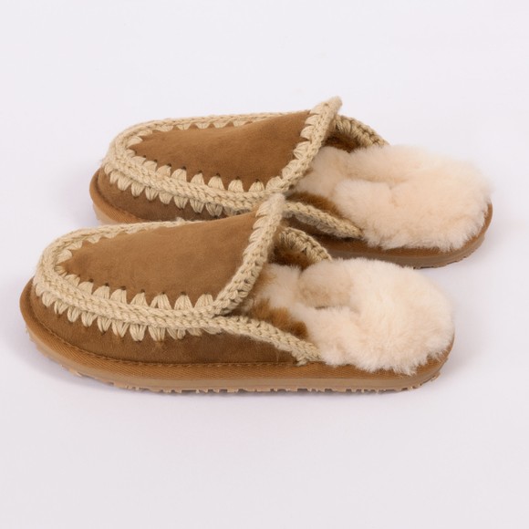 Mou Womens Brown Full Eskimo Stitch Slipper #3