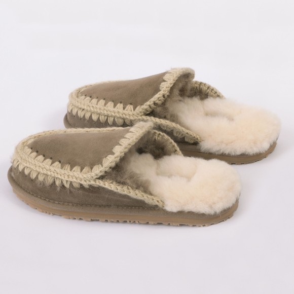 Mou Womens Brown Full Eskimo Stitch Slipper #3