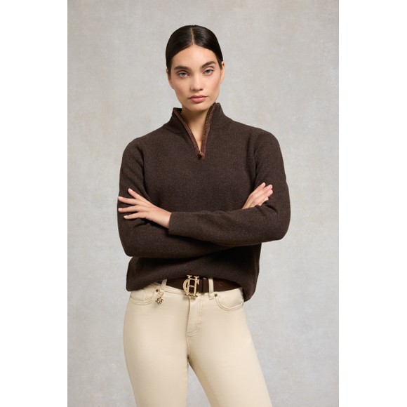 Holland Cooper Womens Brown Country Quarter Zip Knit Jumper #3