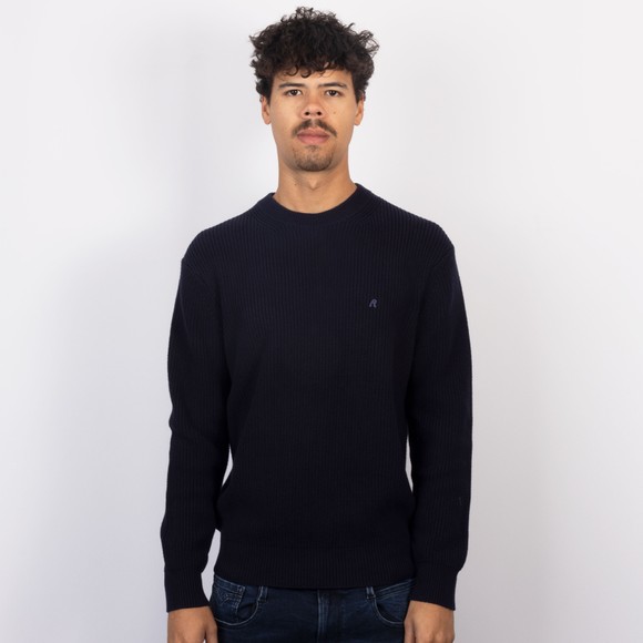 Replay Mens Blue Ribbed Cotton Jumper main image