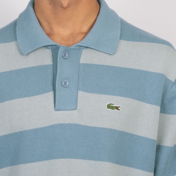 Lacoste Mens Blue Long Sleeve Stripe Knitted Polo #3
