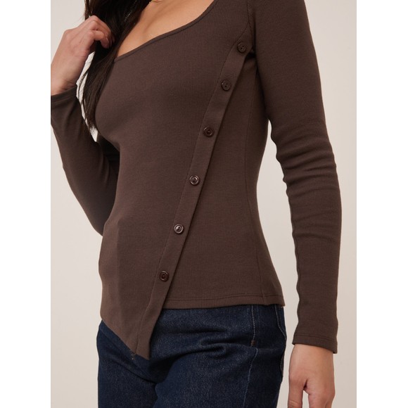 Nobody's Child Womens Brown Square Neck Asymmetric Top #3