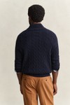 Gant Mens Blue Lambswool Cable Half Button Jumper