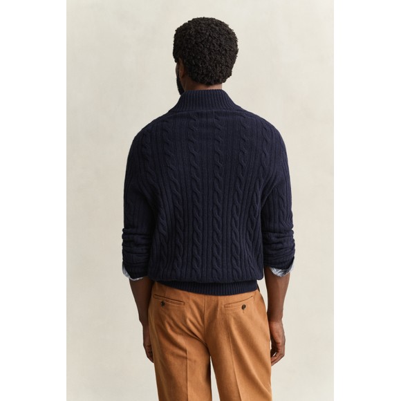 Gant Mens Blue Lambswool Cable Half Button Jumper main image