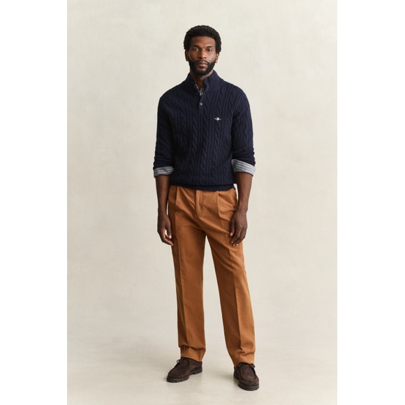 Gant Mens Blue Lambswool Cable Half Button Jumper main image