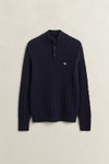 Gant Mens Blue Lambswool Cable Half Button Jumper