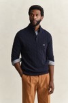 Gant Mens Blue Lambswool Cable Half Button Jumper