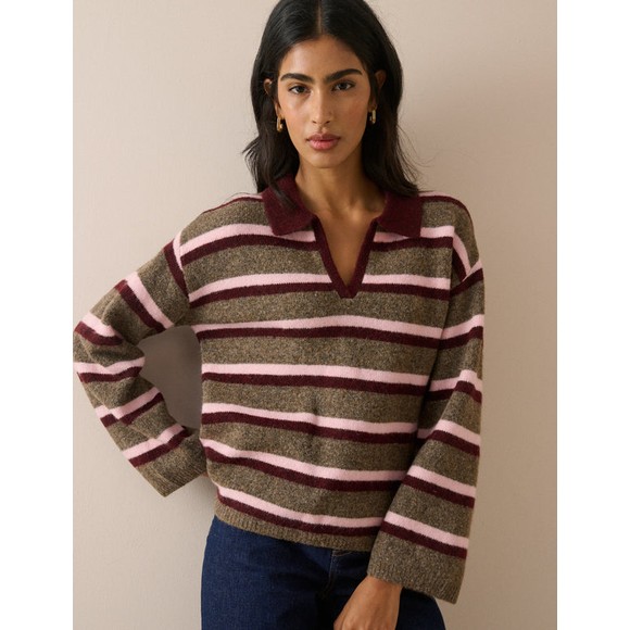 Nobody's Child Womens Multi Open Collar Knitted L/S Polo #2