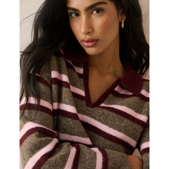 Nobody's Child Womens Multi Open Collar Knitted L/S Polo #3