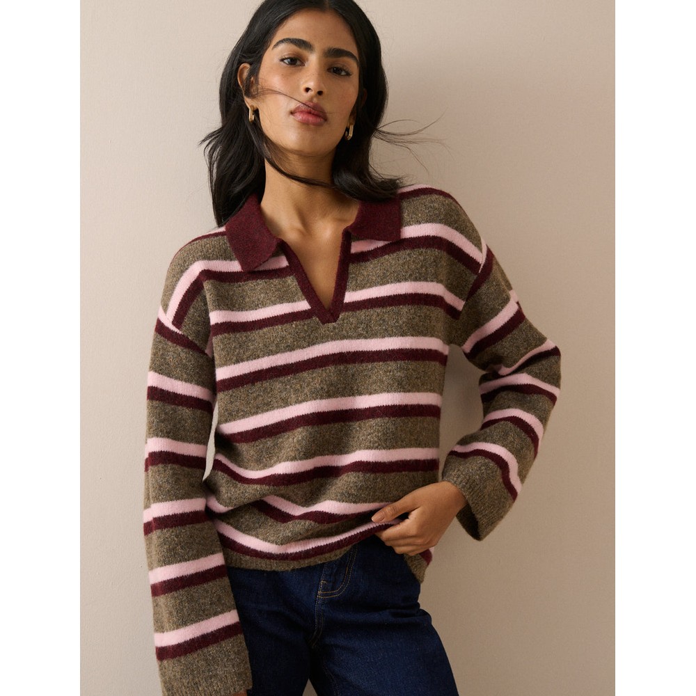Open Collar Knitted L/S Polo