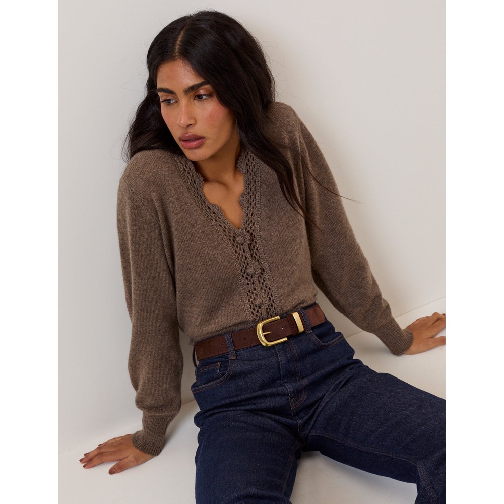 Crochet Trim V Neck Cardigan